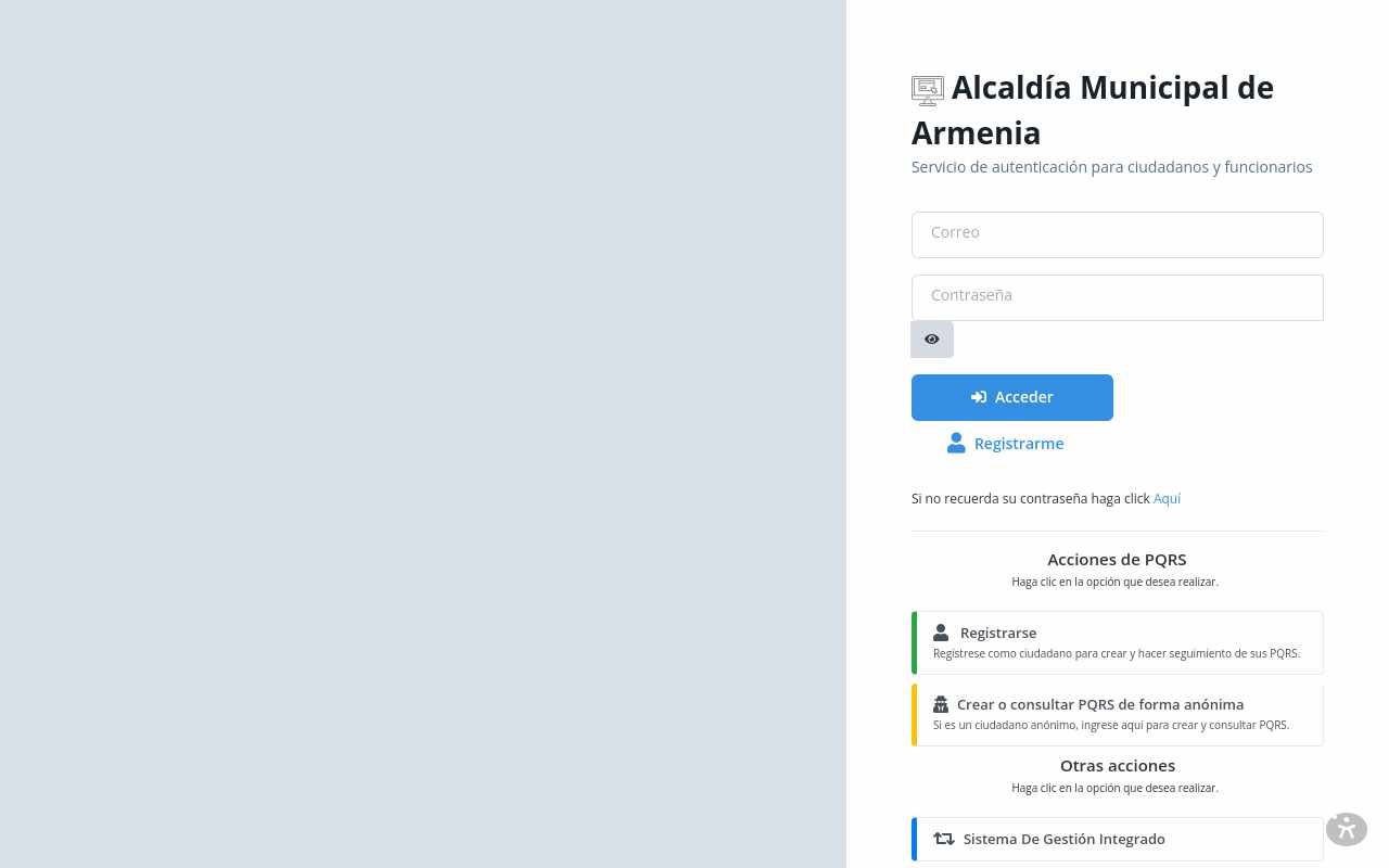 Pantalla de intranet.armenia.gov.co