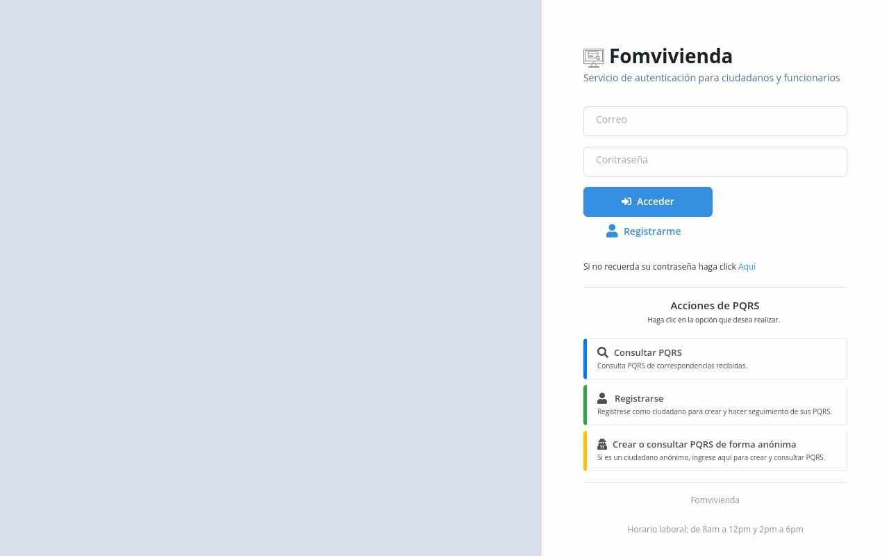 Pantalla de intraweb.fomvivienda.gov.co