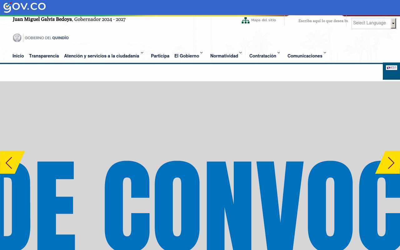 Pantalla de quindio.gov.co