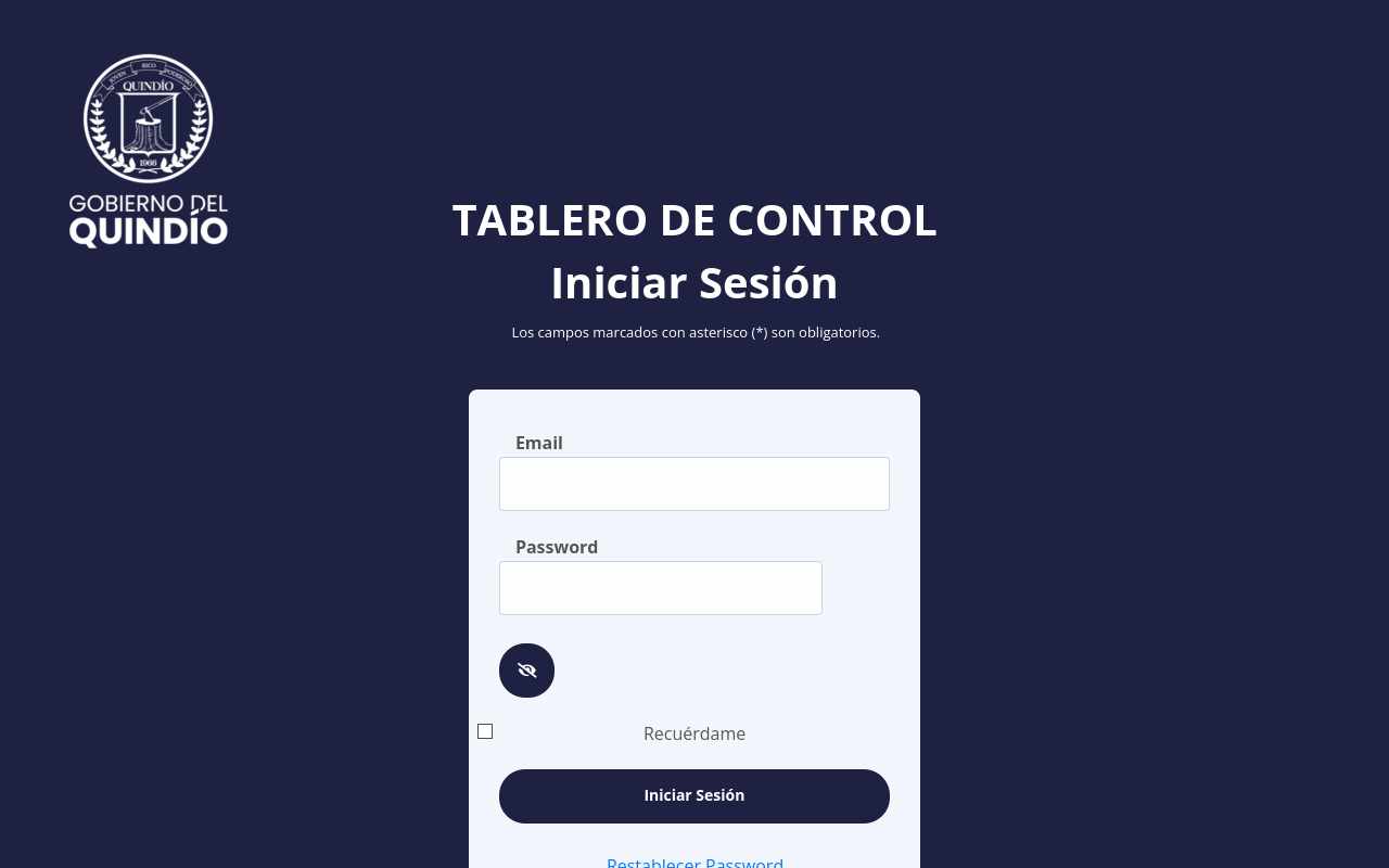 Pantalla de tablerodecontrol.quindio.gov.co