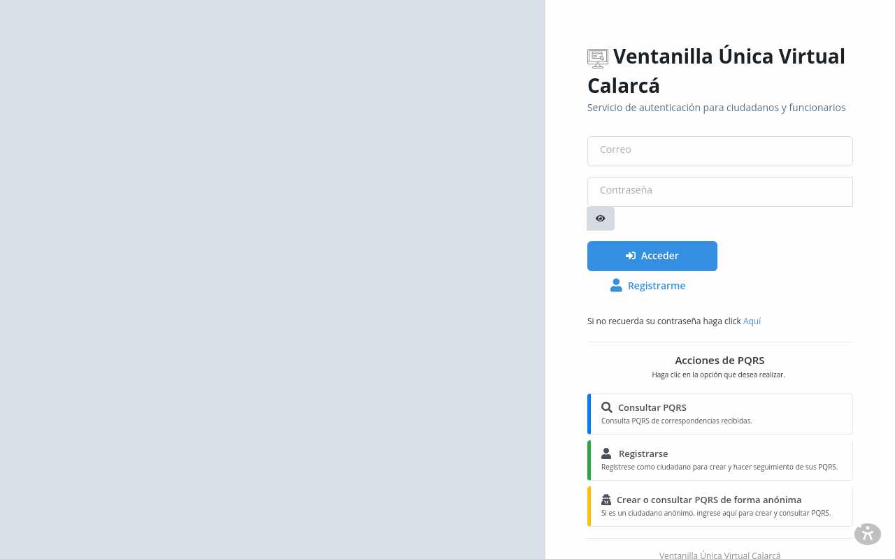 Pantalla de ventanillaunicavirtualcalarca.gov.co