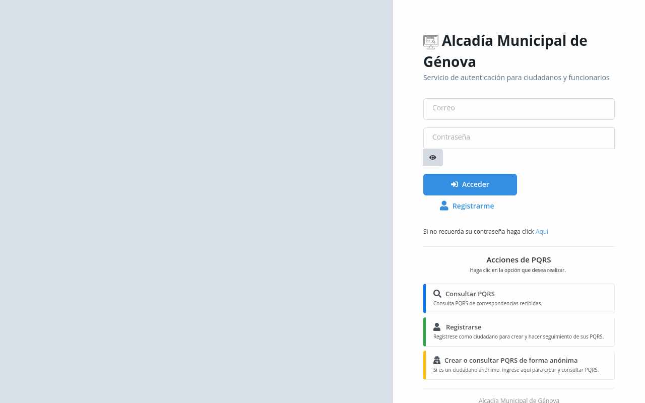 Pantalla de ventanillaunicavirtualgenova.gov.co